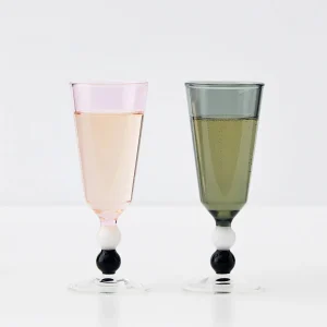 Allegra Champagne Glass Duo Smoke/Pink | GigiandTom Clearance