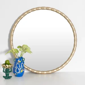 Bamboo Round Wooden Wall Mirror Gold | GigiandTom Clearance