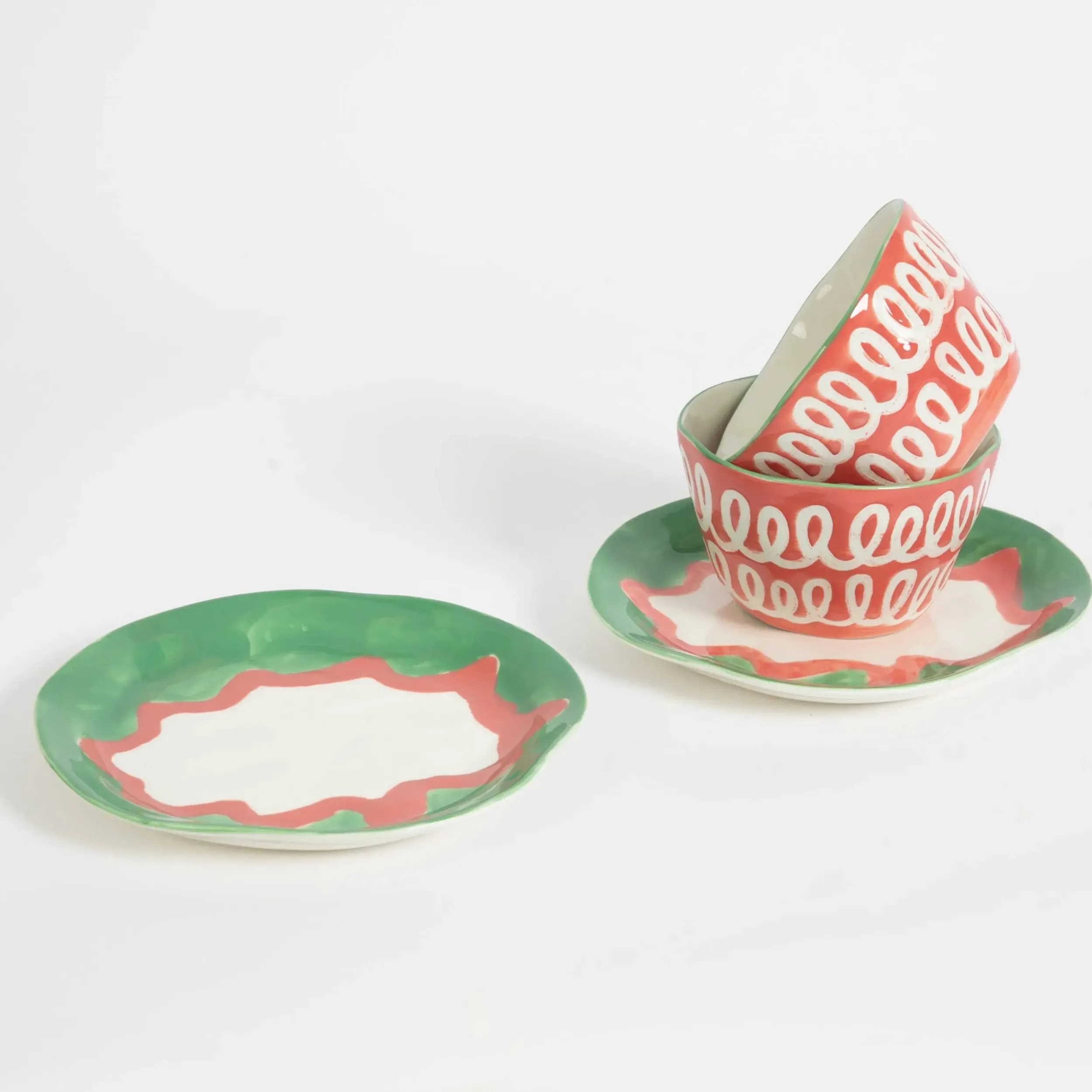 Curly Wurly Ceramic Side Plate Set of 2 Green | GigiandTom New