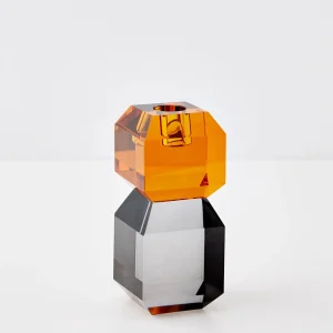 Edgy Crystal Taper Candle Holder Amber Smoke | GigiandTom Best Sale