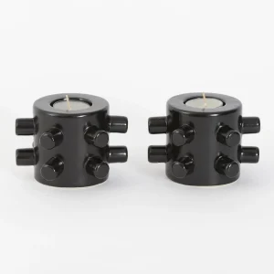 Notch Ceramic Tealight Candle Holder Set of 2 Black | GigiandTom Store