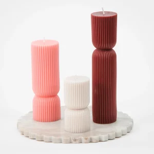 Ribbed Hourglass Pillar Candle Assorted 3 Pack Neutrals | GigiandTom Hot